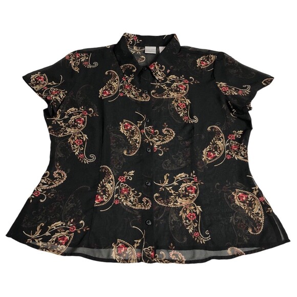 Vintage Emma James Top 14 Black Paisley Floral Sheer Button Y2K Boho Whimsigoth - Picture 2 of 11